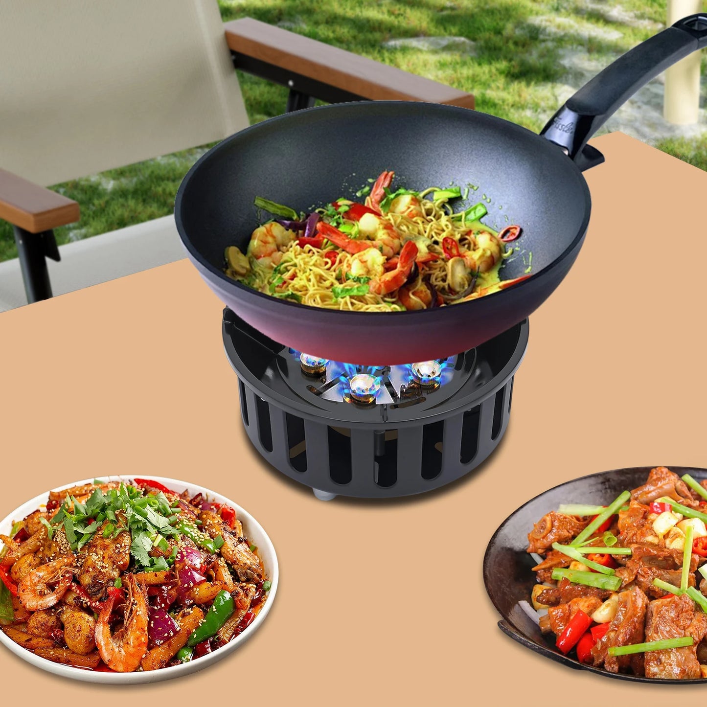 Portable Camping Stove 72000BTU Windproof Outdoor Gas Burner with 3 Adapters for Various Canisters