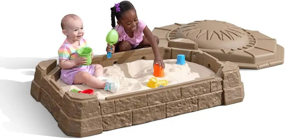 Naturally Playful Sandbox II, Kids Sand Activity Sensory Play Pit, Summer Outdoor Toys, 7 Piece Water Toy Accessories, for Toddl