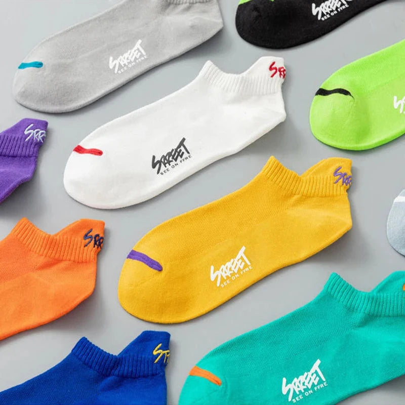 5/10Pairs Summer Socks Bright Color Mesh Ankle Socks Men Women Breathable Street Fashion Sports Mesh Thin Short Running Socks