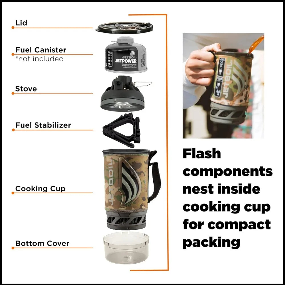 Flash Camping and Backpacking Stove System, Portable Propane/Isobutane Burner with Cooking Cup for Outdoor Trips and Hiking