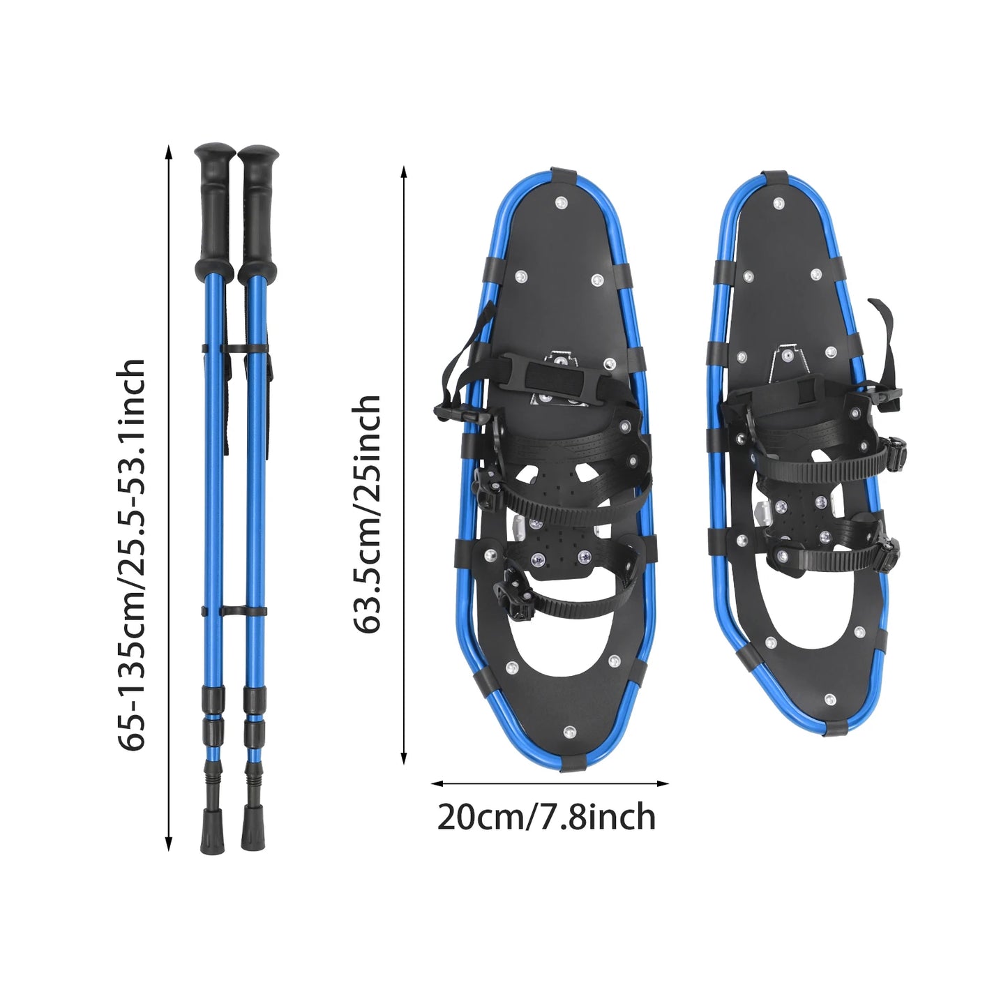25 Aluminum Lightweight Snow Shoes With Trekking Poles Carrying Bag Anti-Slip Durable For Winter Outdoor Hiking Camping Adults