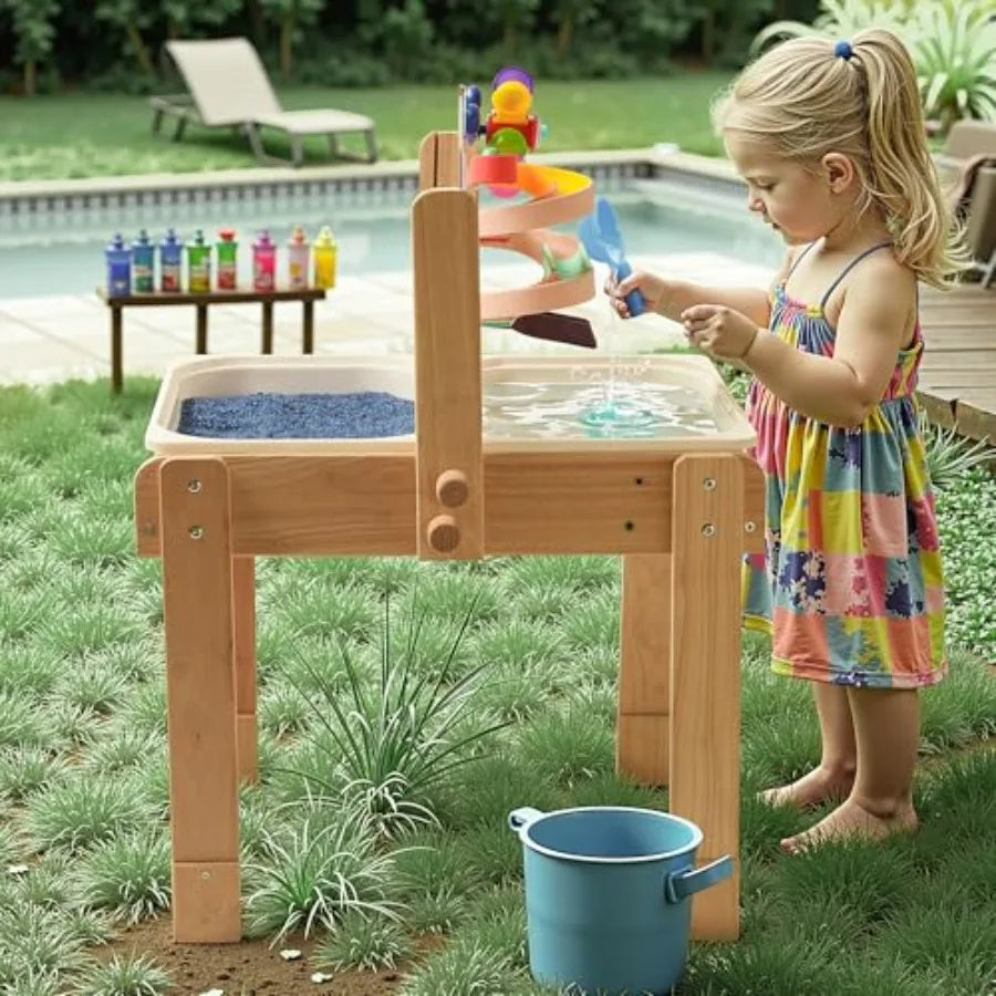 Sand and Water Table for Toddlers, 4 in 1 Kids Wooden Sensory Activity Table with 2 Storage Bins, Painting Acrylic Board, Slide