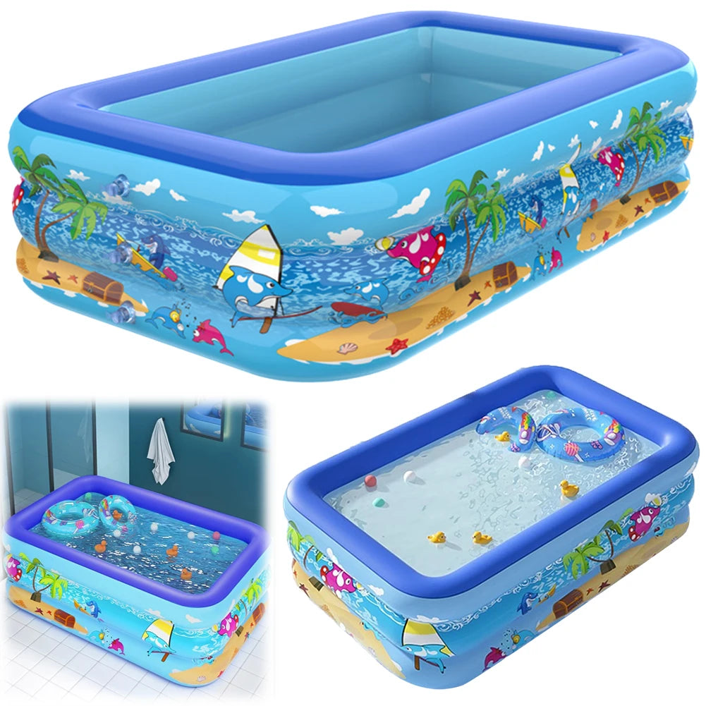 Inflatable Swimming Pool PVC Framed Swimming Pool Cartoon Pattern Water Play Pool for Summer Outdoor Indoor