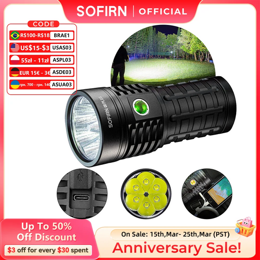 Sofirn Q8 Plus Super Powerful LED Flashlight 16000lm USB C Rechargeable 21700 Anduril 2.0 Torch XHP50B Reverse Charging