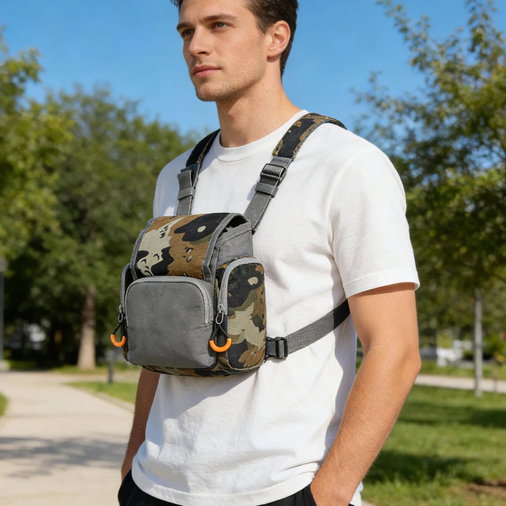 Universal Binocular Harness Chest Pack with Rain Cover Rangefinder Pouch Sturdy Adjustable Large Capacity Bino Case for Hunting