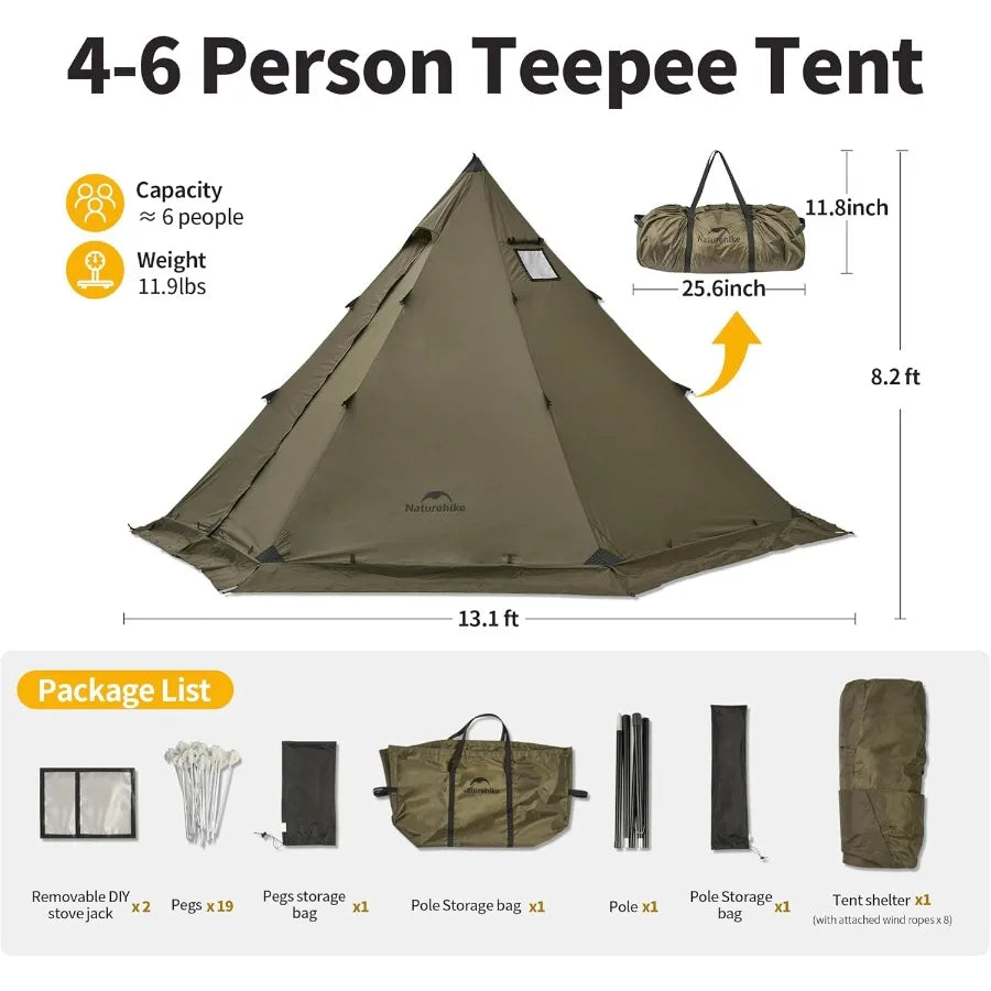 Ranch Fire Teepee Tent Cold Weather Winter Hot Tent with Stove Jack 4-6 Person Waterproof Windproof 4 Season Tents for Camping