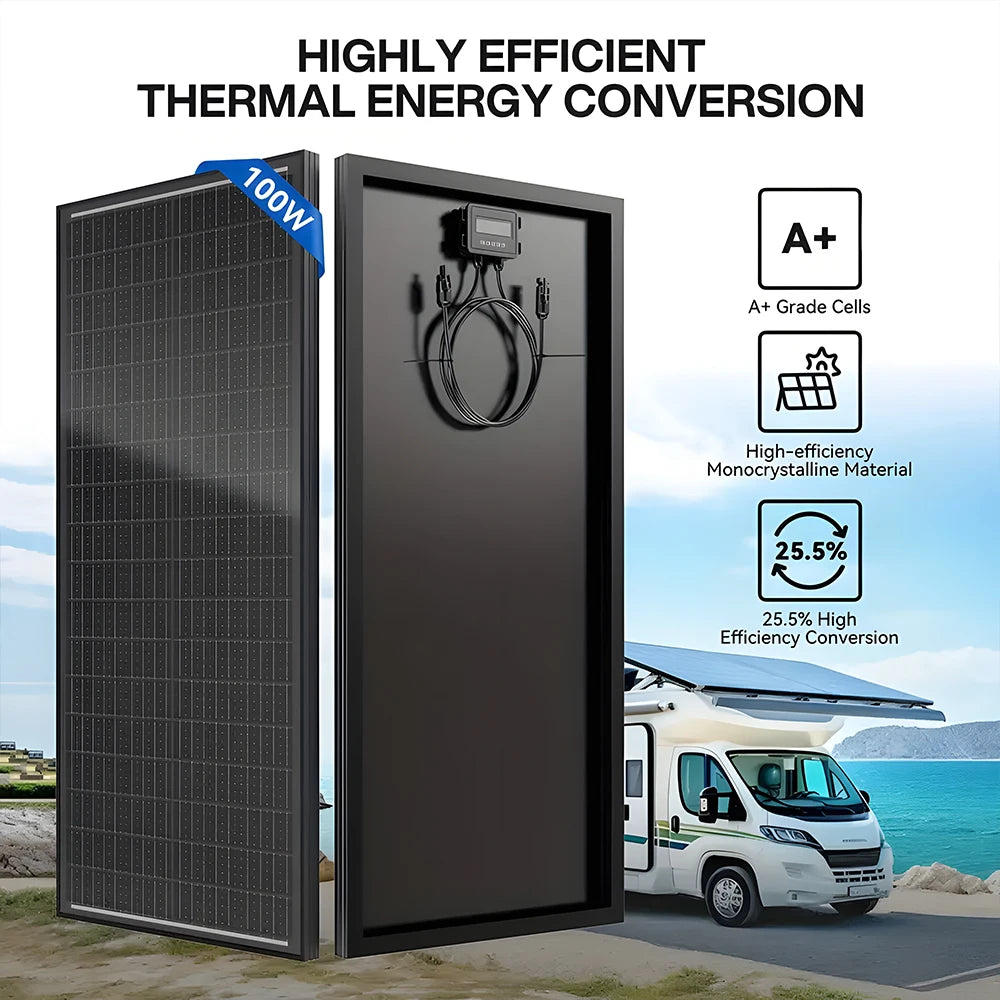 WERCHTAY 12V 100W Rigid Solar Panel 18BB N-Type Solar Cells Monocrystalline Silicon Waterproof Solar Panel Camping/Home/RV