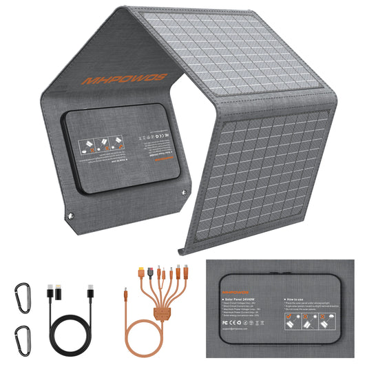 MHPOWOS 40W Foldable Solar Panel 5V USB Portable Battery Charger for Cell Phone Outdoor Waterproof Power Bank for Camping
