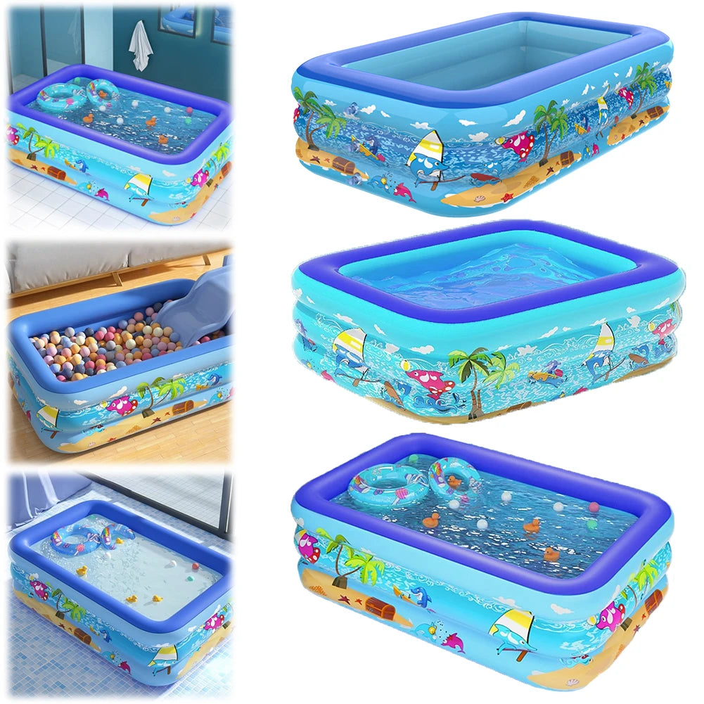 Inflatable Swimming Pool PVC Framed Swimming Pool Cartoon Pattern Water Play Pool for Summer Outdoor Indoor