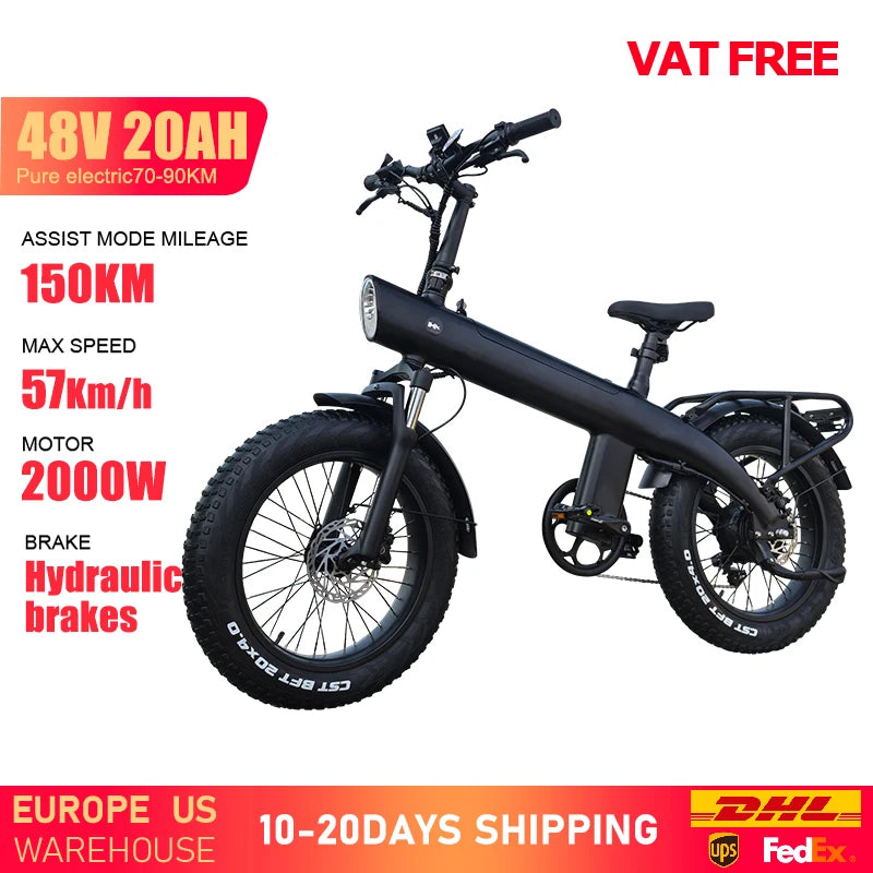 HX Q3 e bike 2000W electric bike 48V 20AH Adult E bike 20Inch Tire Off-Road fatbike City Electric bicycle  Mountain e bikes