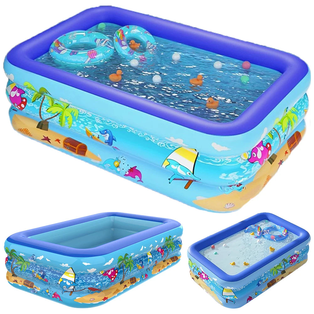Inflatable Swimming Pool PVC Framed Swimming Pool Cartoon Pattern Water Play Pool for Summer Outdoor Indoor