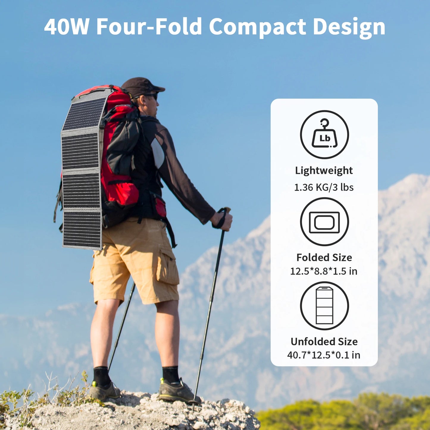 MHPOWOS 40W Portable Solar Panel Charger with Triple Output (USB-C/USB-A/DC), 23% High-Efficiency for Camping Phone Power Bank