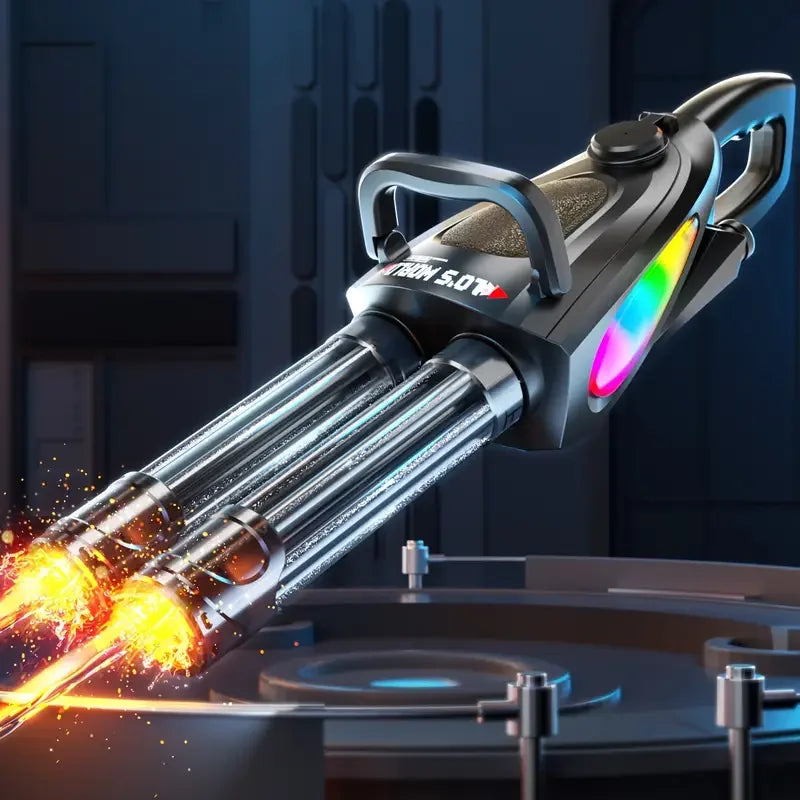 Gatling Rotating Barrel Electric Water Gun With LED Mouth Light, Dual Water Dispensing Function, Can Be Used With External Water
