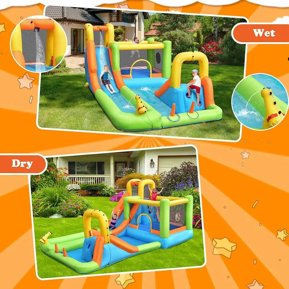 Giant Iatable Bounce House & Water Park - 8 in 1 Fun for Kids and Adults - Climbing, Slides, Splash Pool - Backyard Ou