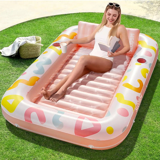 JOYFY Inflatable Tanning Pool Lounger Float 70" x 46" Pool Floats Adult 4 in 1 Suntan Tub Raft Floatie for Water Party Gifts