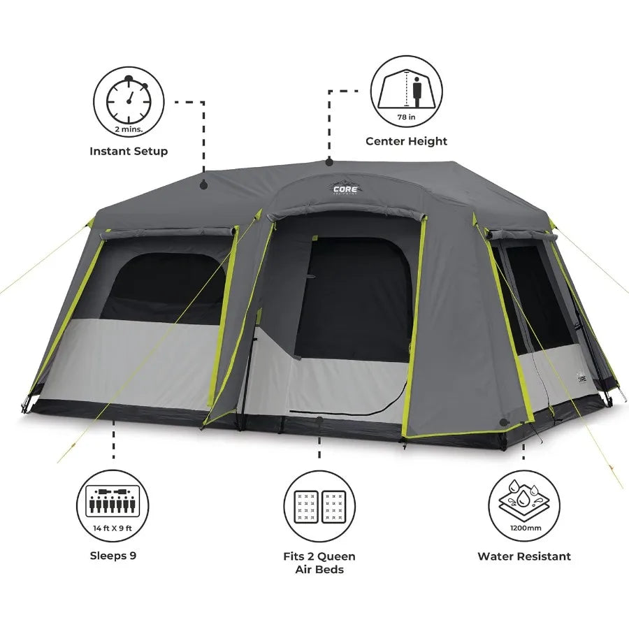 Instant Cabin Tents for Family Camping: 6-Person 9-Person 10-Person and 12-Person Multi-Room Pop-Up Design with Built-In Storag