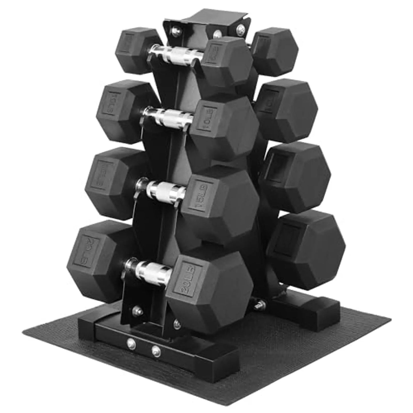 Dumbbell Set with Storage Rack, Rubber Coated Hex Hand Weights, Anti-Slip Grip Home Gym Equipment for Strength Training