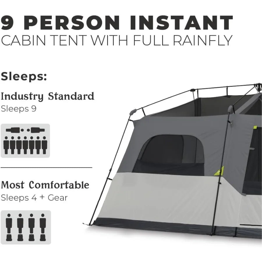 Instant Cabin Tents for Family Camping: 6-Person 9-Person 10-Person and 12-Person Multi-Room Pop-Up Design with Built-In Storag