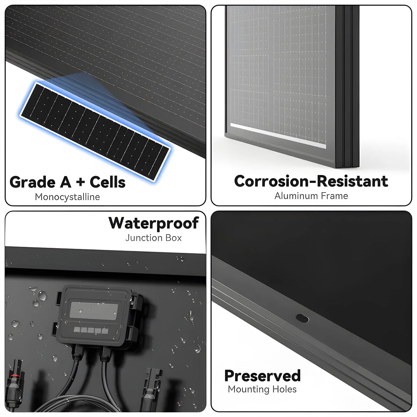 WERCHTAY 12V 400W/200W/100W 18BB Rigid Solar Panel Monocrystalline Silicon N-Type Solar Cells Waterproof  Camping/Home/RV