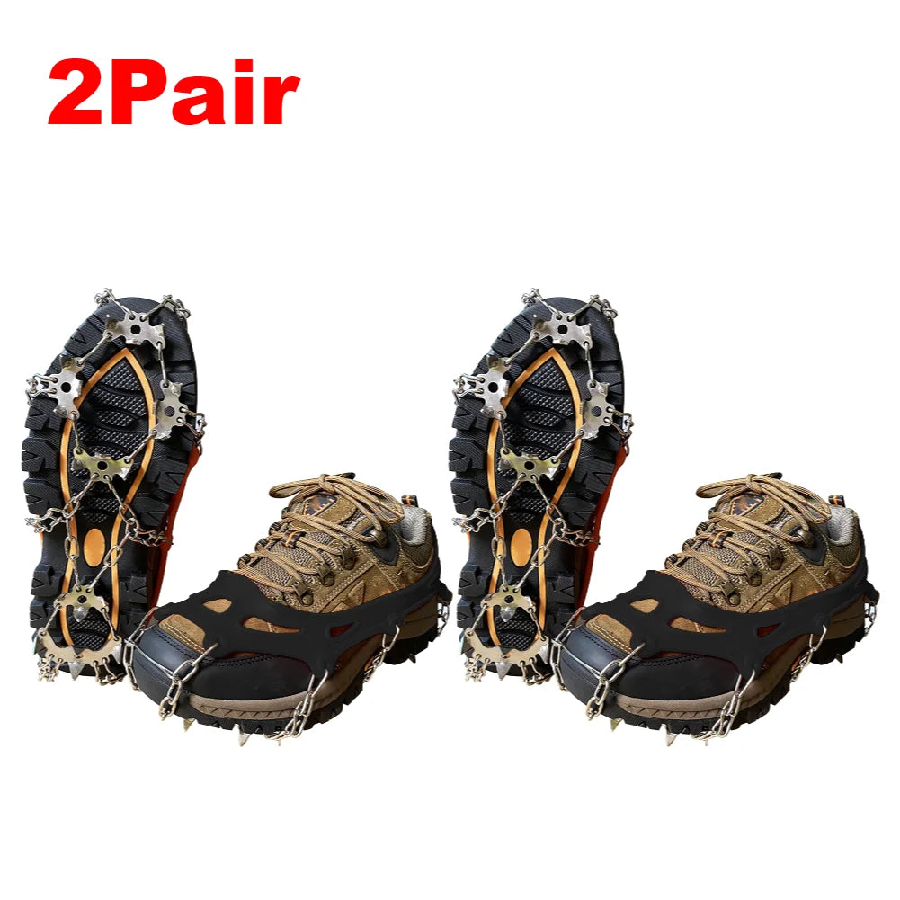 1/2Pair 19 Teeth Snow Spikes Crampons Anti Slip Ice Gripper Cleats Chain Claws for Hiking Climbing Fishing Walking Boots Cover ﻿