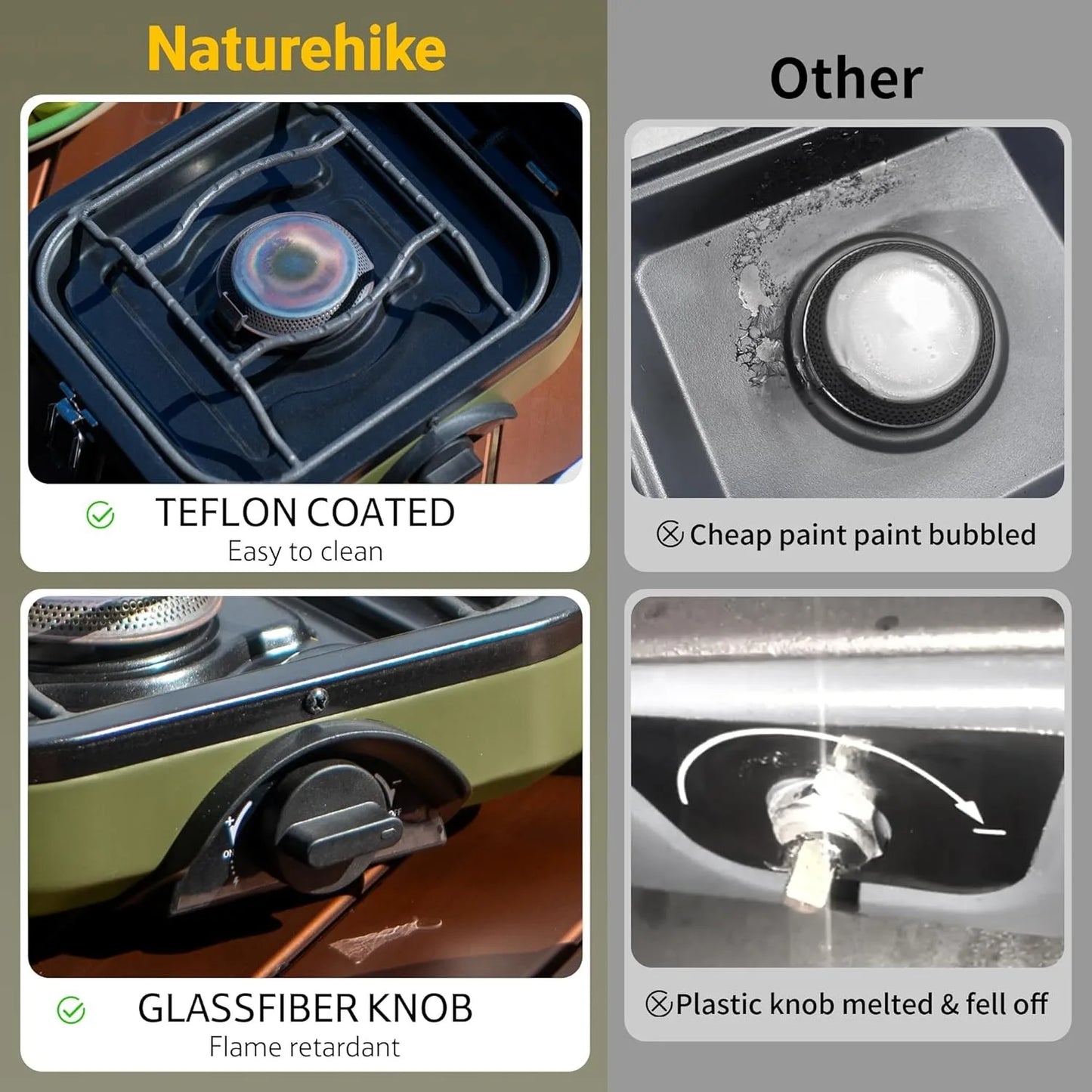 Naturehike Folding Double Fire Gas Stove Portable Camping Isobutane Gas Stove with 16000 BTU Adjustable Burners Piezo Ignition