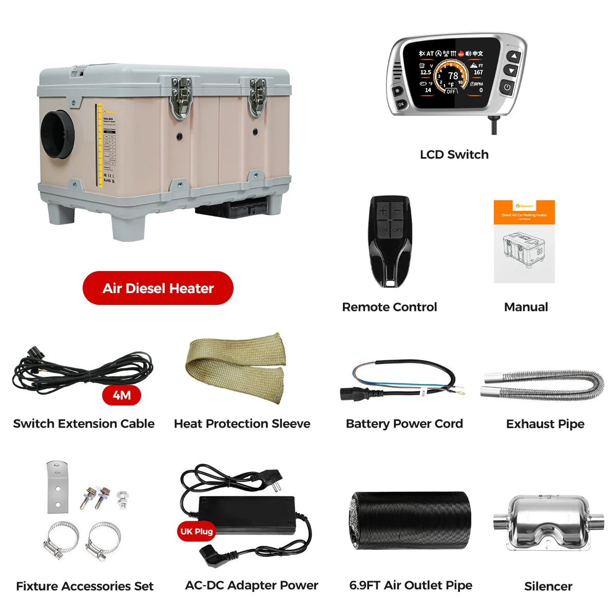 8KW 12V/220V Portable Diesel Air Heater w/ Self-Cleaning & Bluetooth APP, High Altitude Mode Car Diesel Heater for RV Truck Van