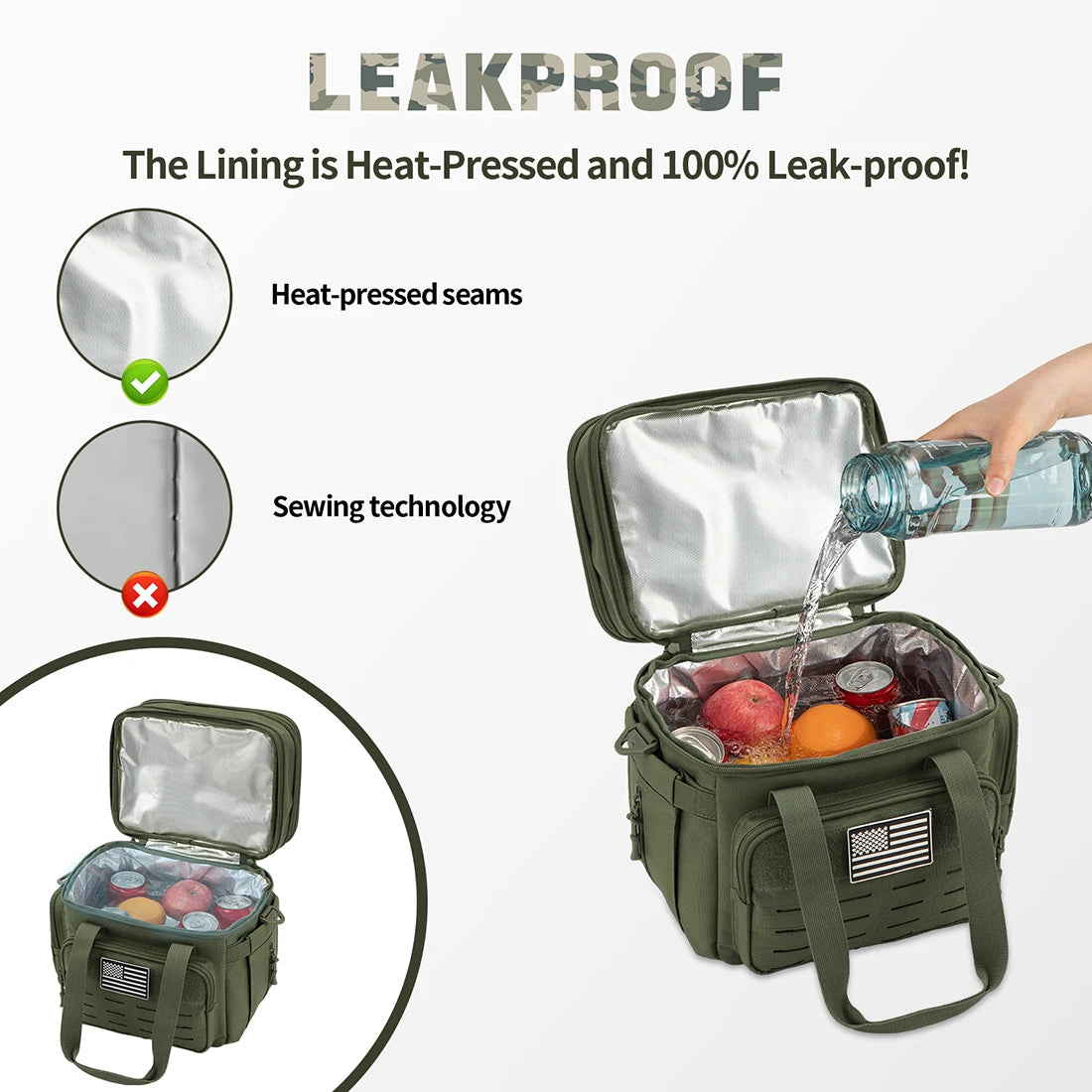 Tactical Lunch Box Expandable Heavy Duty Tactical Leak Proof Insulated Cooler Bag For Outdoor Activities Camping MOLLE Webbing