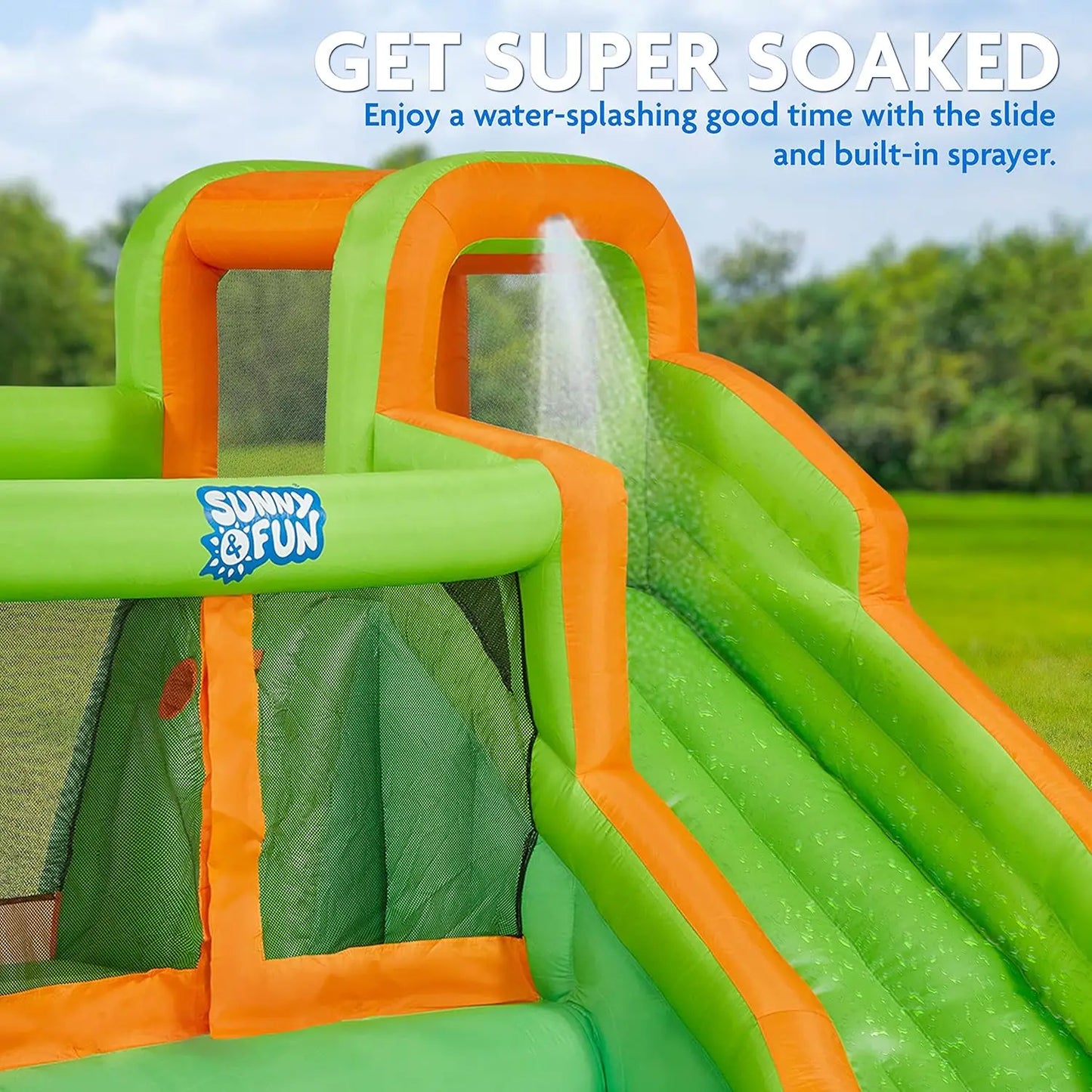 Compact Bounce-A-Round Inflatable Water Slide Park - Heavy-Duty for Outdoor Fun - Climbing Wall, Slide & Splash Pool - Easy to S