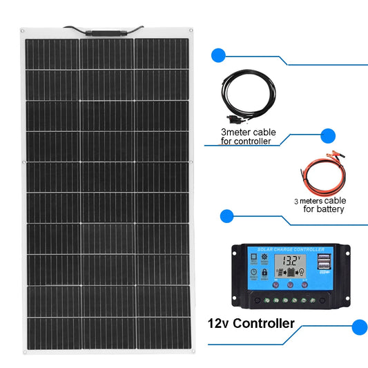 1pcs-10pcs 100W solar panel rechargeable battery 12V 100W- 1000W Flexible Solar panels charger motorhome houses balcony camping