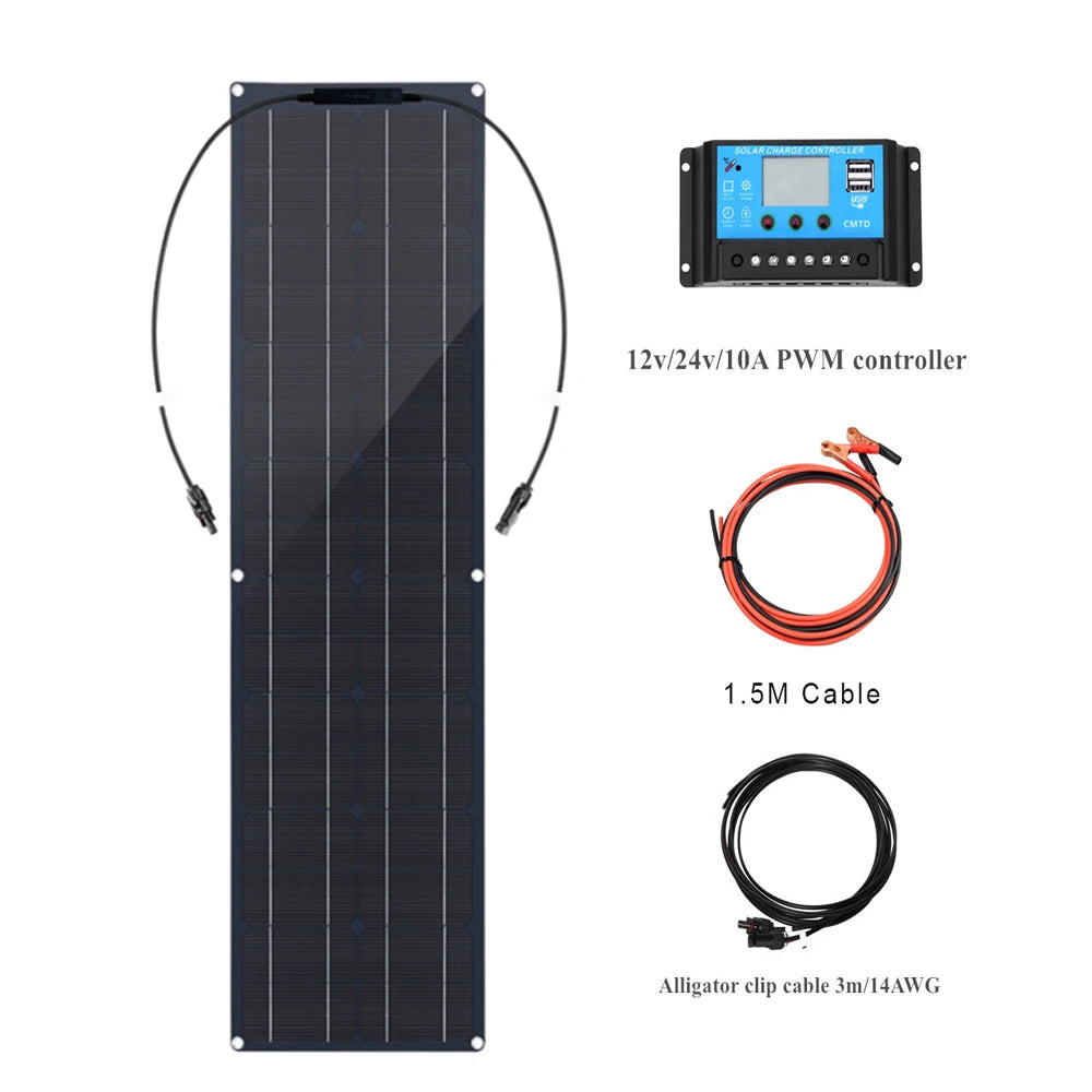 WUZECK Flexible Solar Panel kit 50 Watt  PV Module 100 Watt 12V 24V Solar cable Cell home outdoor Car Boat Battery camping trip