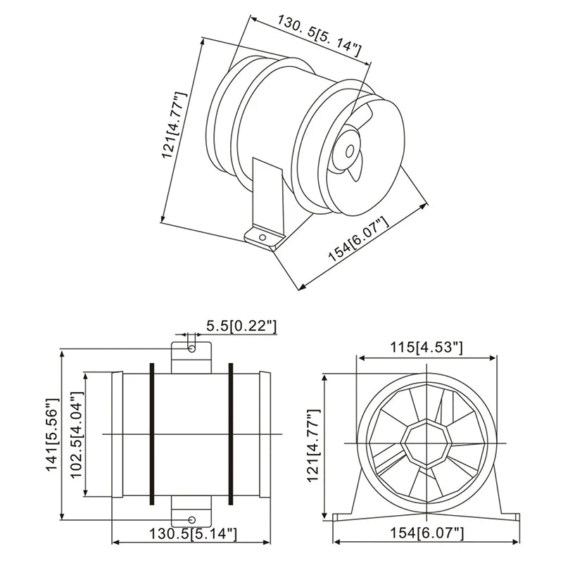 Boat Bilge Blower Marine 12V In-line Blower Bilge Air Fan 4 inch 235CFM