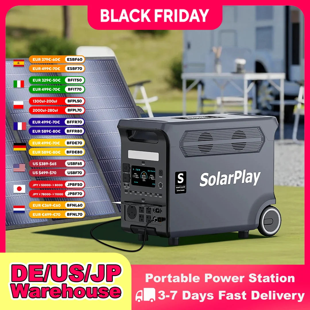 SOLARPLAY 3600W Portable Power Station 3840WH Outdoor Generator With Folable Solar Panels For Home Emergency Outdoor Camping