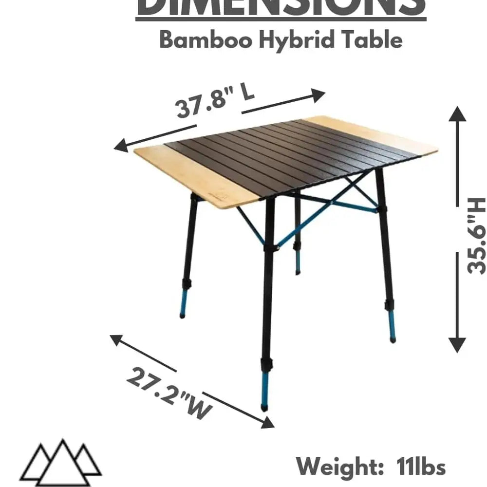 Bamboo/Aluminum Roll-Top Camping Table - Hybrid and Portable Aluminum-Top/Bamboo Folding Table with Adjustable Height Steel Fram