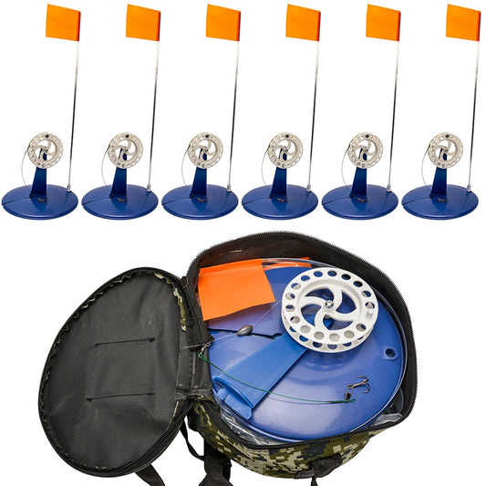 Convenient Braking System Fishing Rods Hands Free 6pcs Tip Up Ice Fishing Pole Fishing Accessories with Fishing Bag for Outdoor