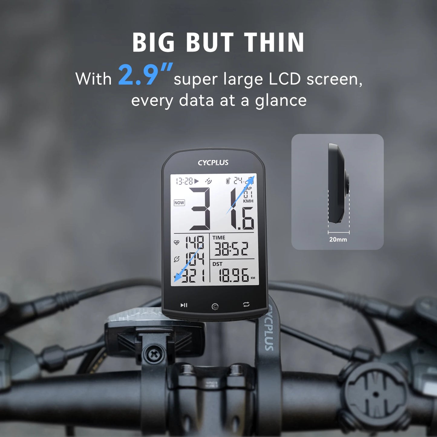 CYCPLUS M1 GPS Wireless Bike Computer With BLE 5.0/ANT+ with 2.9" LCD Screen Auto Backlight IPX6 Waterproof