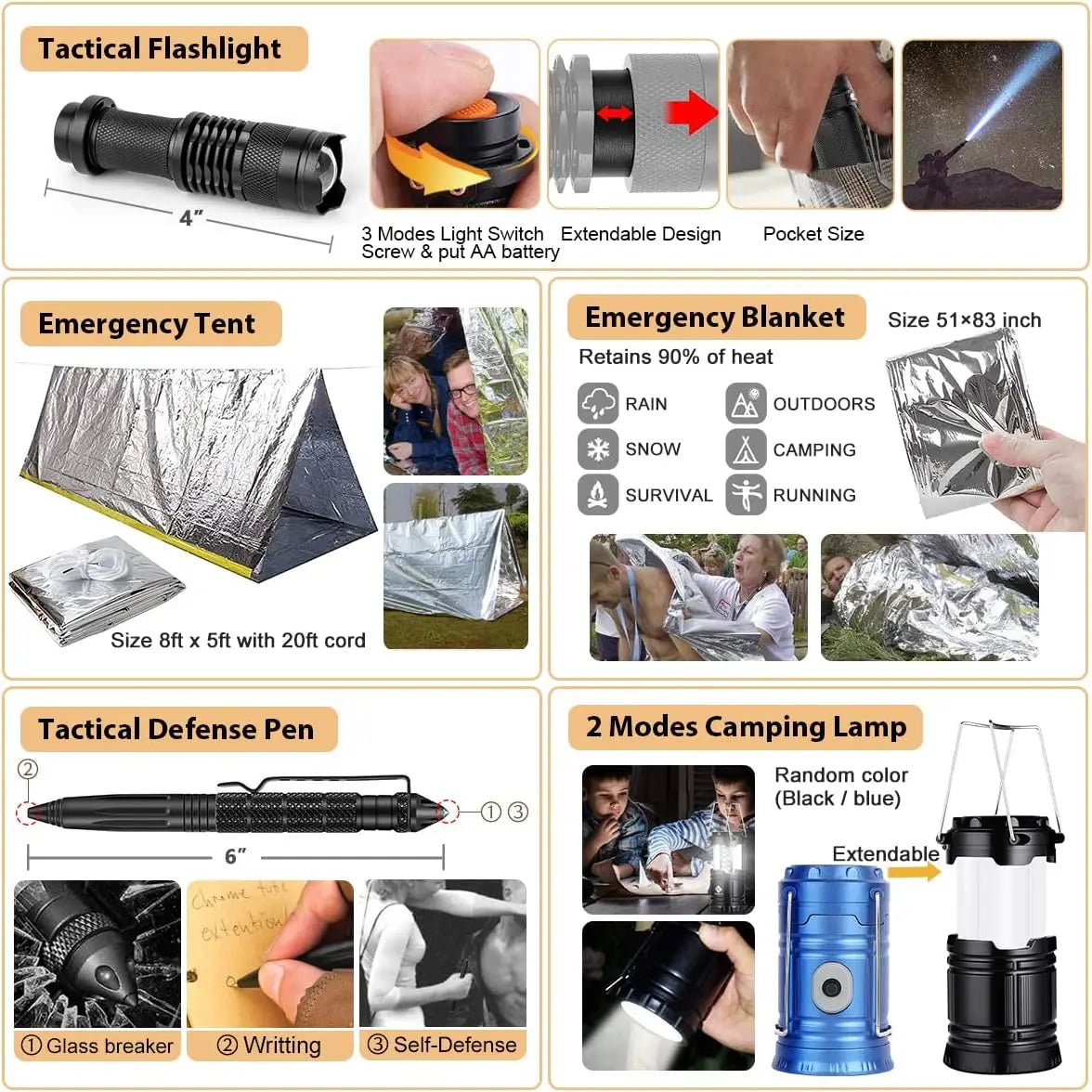 250Pcs Survival Gear First Aid Kit with Molle Bag & Emergency Tent for Outdoor Adventure, Hiking, Hunting - Ideal Gifts