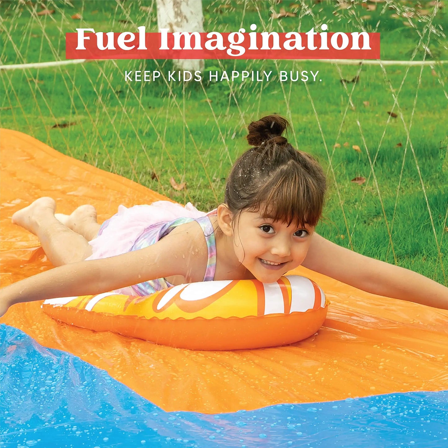 JOYFY 22.5ft Water Slides and 2 Bodyboards Lawn Backyard Waterslides Water Toy with Build Sprinkler for Kids Outdoor Water Fun