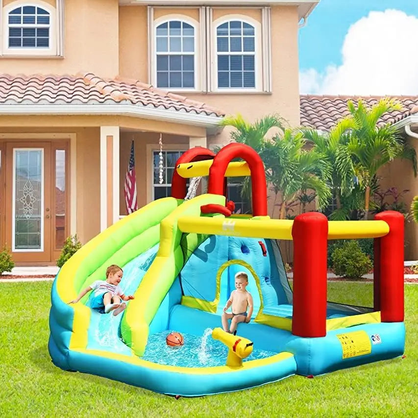 Inflatable Water Slide, Bounce House Water Slide for Kids Outdoor Fun w/Waterslide, Splash Pool, Climbing Wall, Water Slides Inf