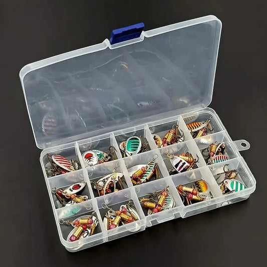 30pcs Metal Spoon Spinner Fishing Lure with Treble Hook Fishing Wobblers Artificial Bait for Freshwater and Saltwater