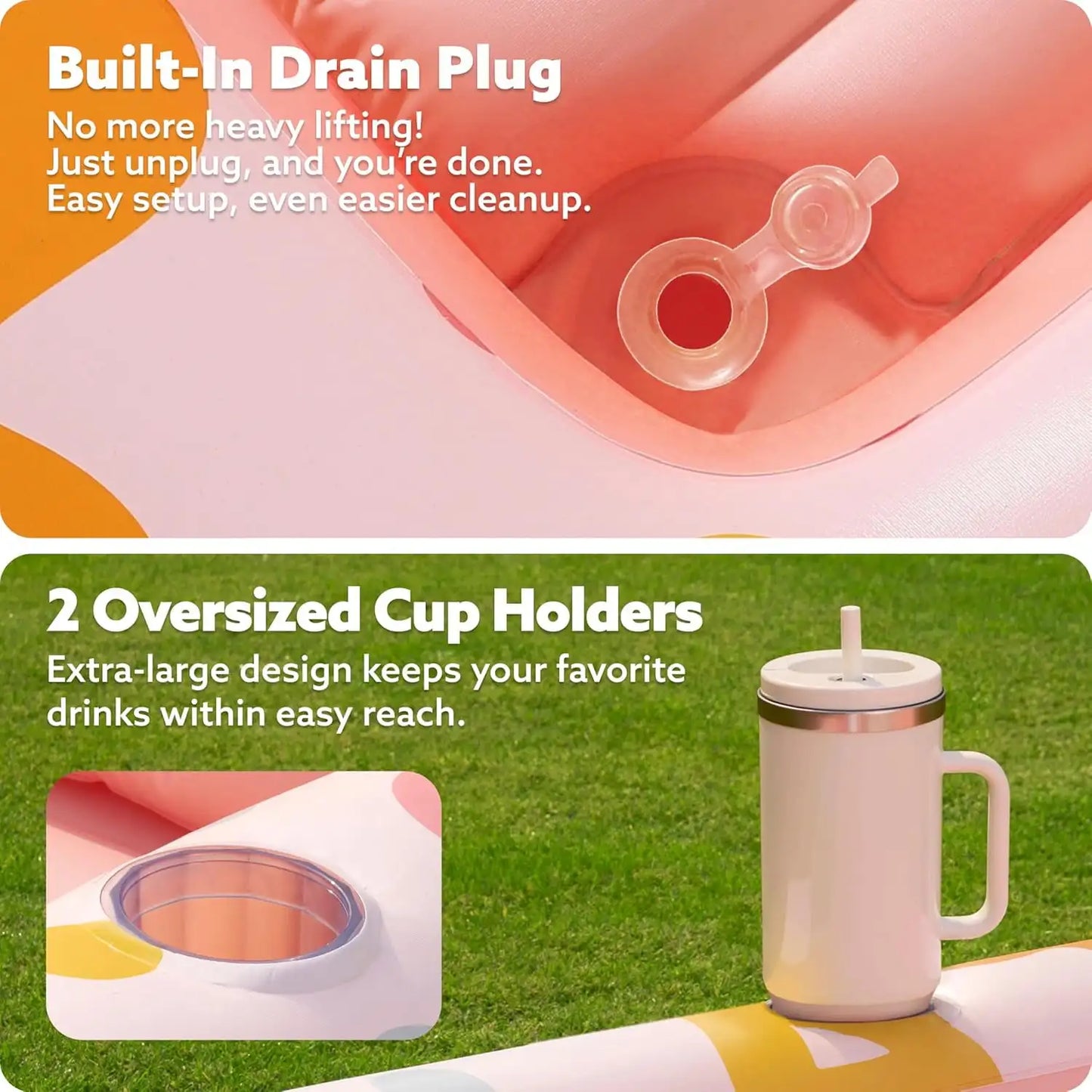 JOYFY Inflatable Tanning Pool Lounger Float 70" x 46" Pool Floats Adult 4 in 1 Suntan Tub Raft Floatie for Water Party Gifts