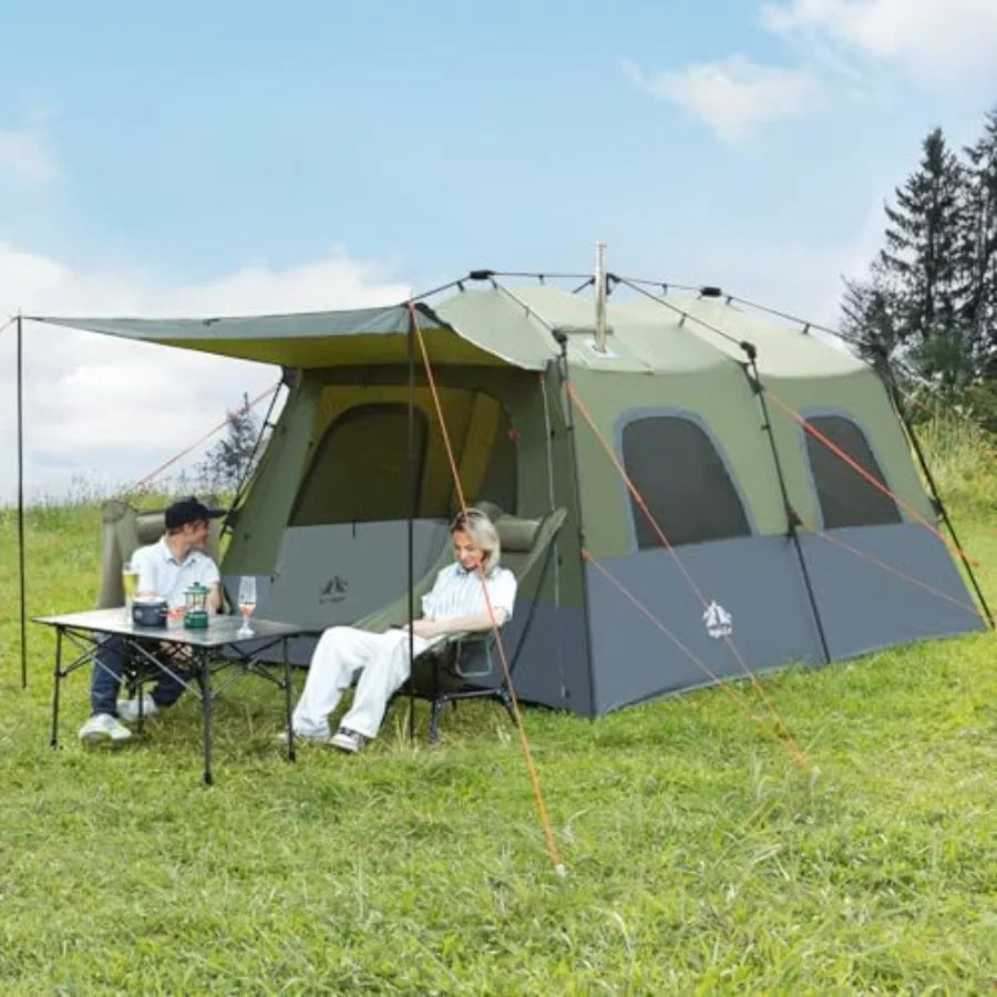 8-Persons Camping Tent: Large Waterproof Instant Cabin Hot Tent with Canopy and Stove Jack for Family Glamping in Outdoor Adven