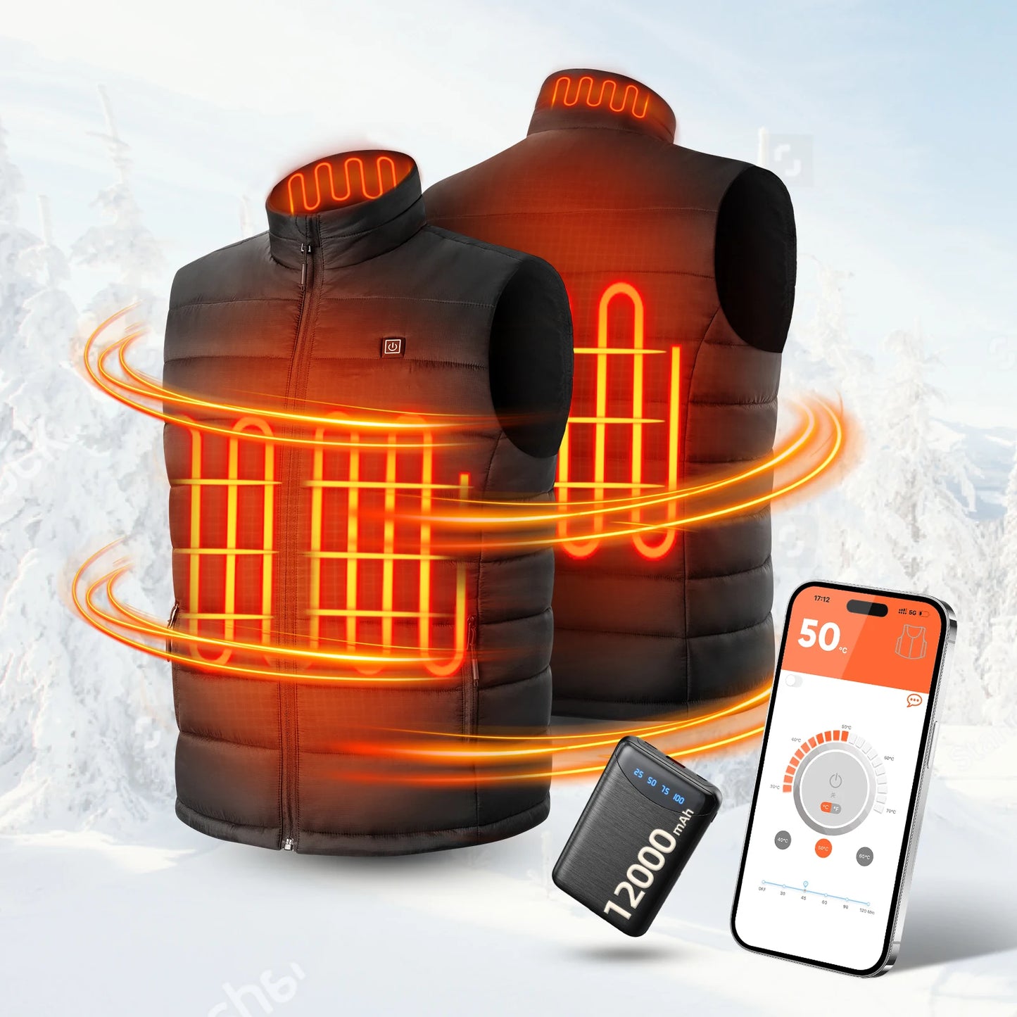 Heated Vest With APP Control Men Jacket Heated Winter Womens Heater Jacket Thermal Vest Body Warmer Outdoor Sports Coat
