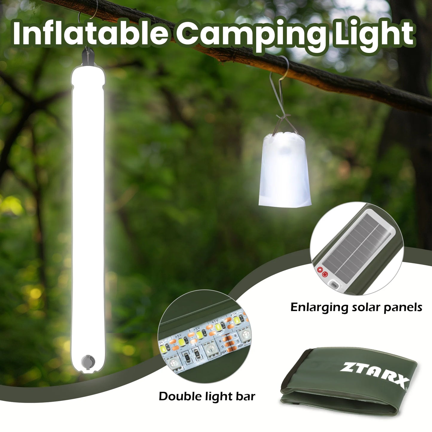 Inflatable Solar Camping Lantern,USB Rechargeable,4 Lighting Modes,IP66 Waterproof,Portable and Lightweight Tent Light