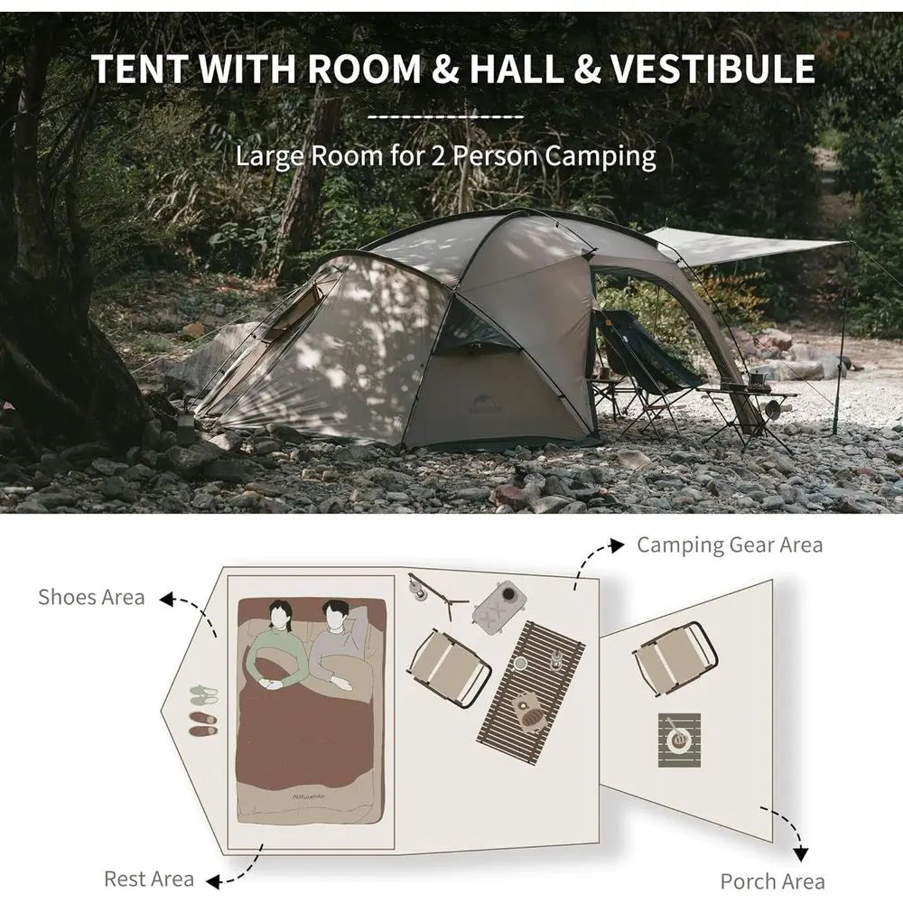 4-Person Beige Polyester Windproof & Waterproof Tent for Camping and Hiking with Stove Jack Feature