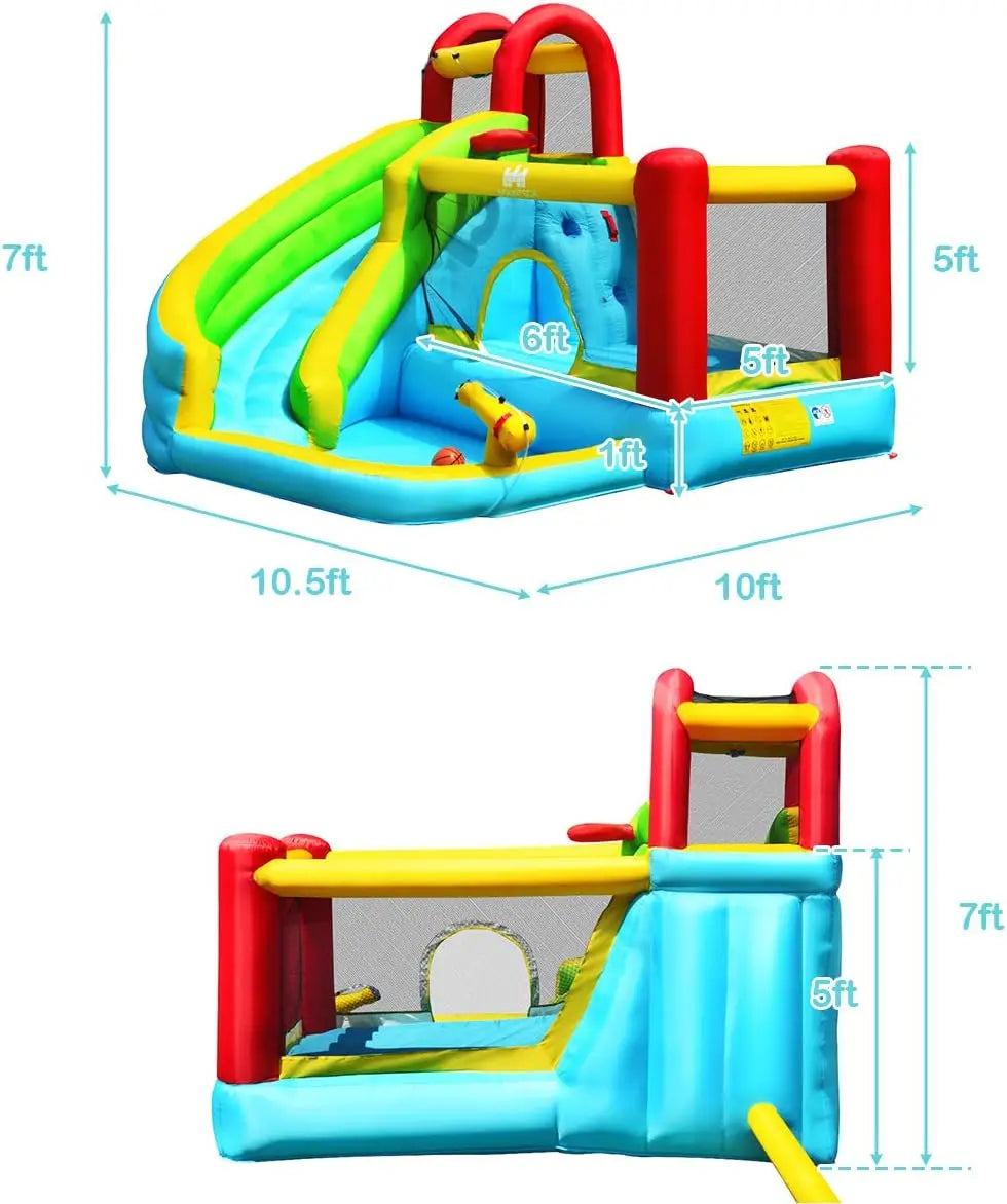 Inflatable Water Slide, Bounce House Water Slide for Kids Outdoor Fun w/Waterslide, Splash Pool, Climbing Wall, Water Slides Inf