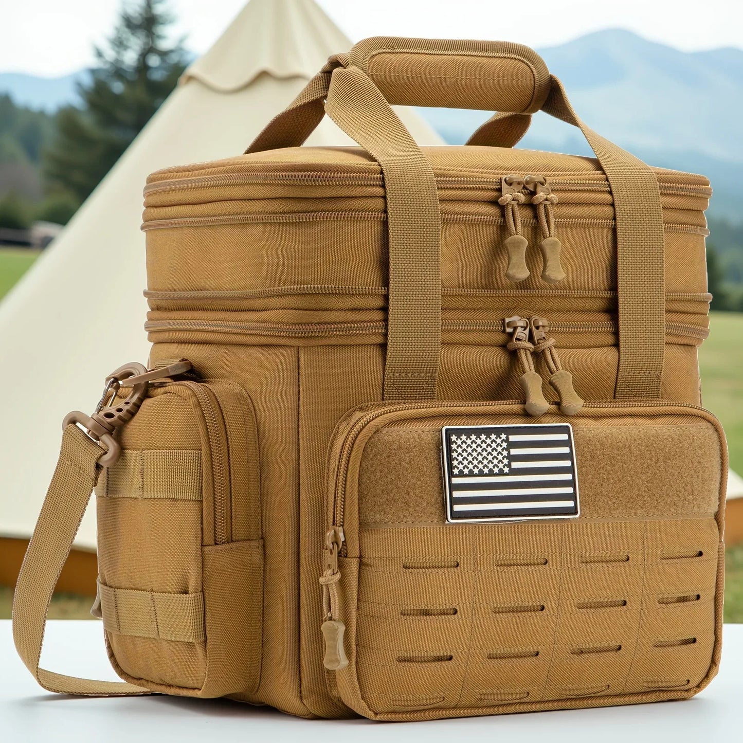 Tactical Lunch Box Expandable 18L Insulated Cooler Bag Leak Proof Lunch Bag for Work Camping Outdoor Picnic MOLLE Weave Strap