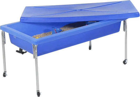Sensory Sand and Water Activity Table and Lid Set for Preschool, Daycare, Classroom, Outdoor Play, 18", Blue