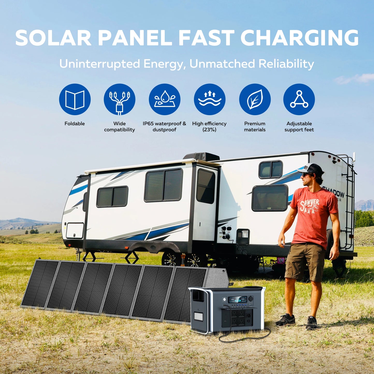 CTOLITY 2400W Camping Power Station 2048Wh Lifepo4 1600W 110V AC Output Portable Solar Generator 200W 20.5V Flexible Solar Panel
