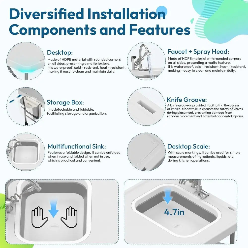 Fold in Half Folding Fish Cleaning Table with Sink, Foldable Protable Camping Sink Table with Drainage Hose & Fish Cleaning Kit,