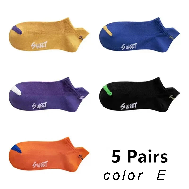 5/10Pairs Summer Socks Bright Color Mesh Ankle Socks Men Women Breathable Street Fashion Sports Mesh Thin Short Running Socks